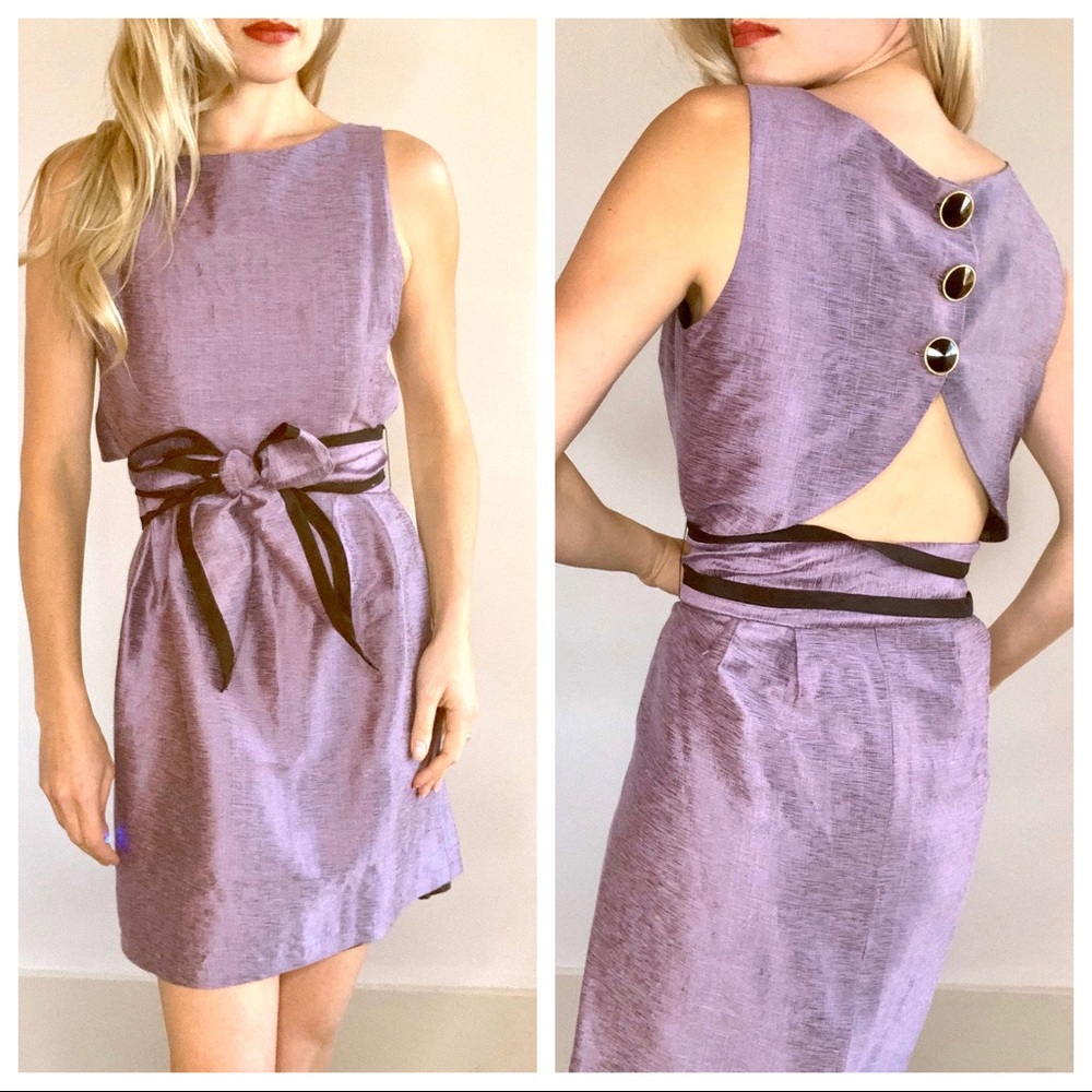 Leona Purple & Black Belted Cut out Back Dress 4